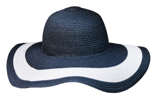 Support Heavenly Hats by donating a hat - An image of a blue hat sun hat with a white band on the brim